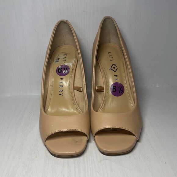 Katy Perry The Catie Chunky Block Heels Open Peep Toe Nude Size 6.5 - Picture 3 of 9